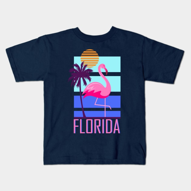 Florida Flamingo Retro Kids T-Shirt by Brobocop